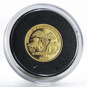 Laos 2000 kip Dynasty of Million Elephants proof gold coin 2000