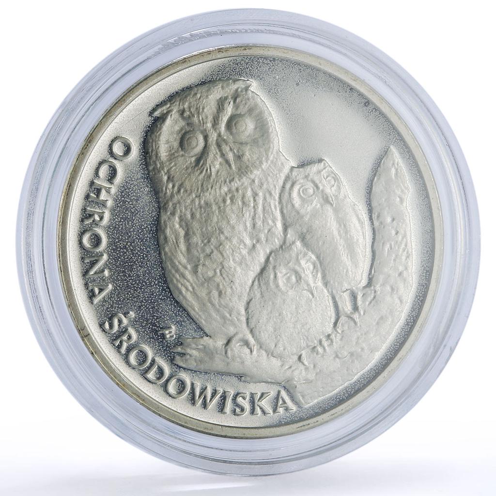 Poland 500 zlotych Owl Environment Protection Y#162 Bird proof silver coin 1986