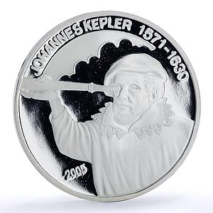 Benin 1000 francs Johannes Kepler Astronomy Science proof silver coin 2005