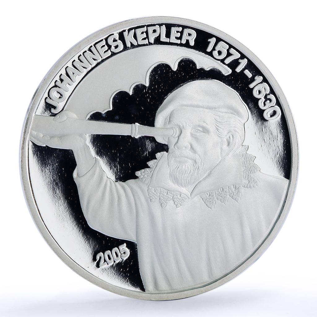 Benin 1000 francs Johannes Kepler Astronomy Science proof silver coin 2005