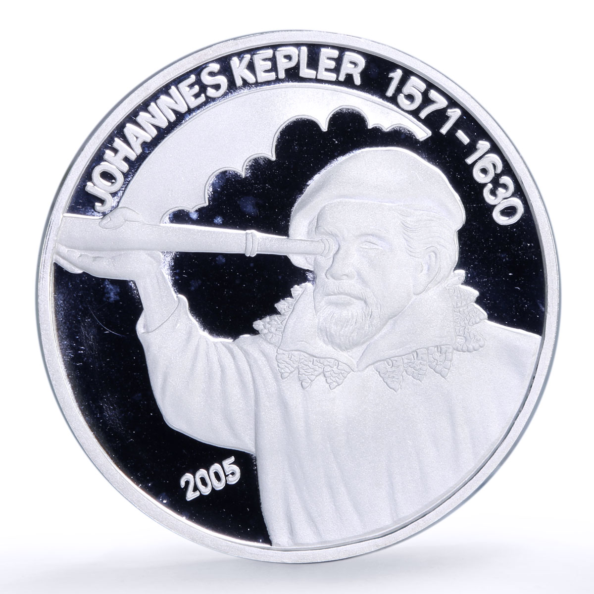 Benin 1000 francs Johannes Kepler Astronomy Science proof silver coin 2005