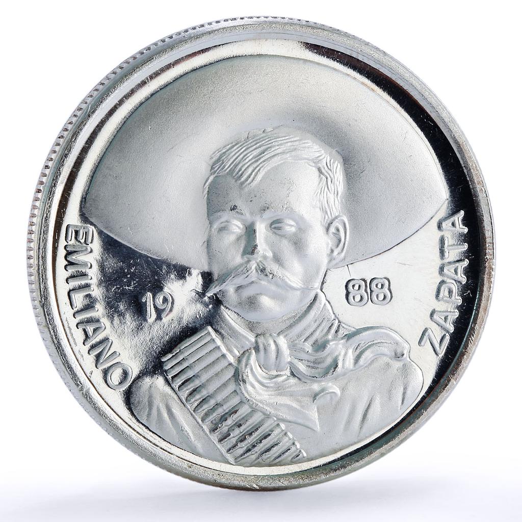 Mexico Emiliano Zapata High Relief Revolutionary History proof silver medal 1988