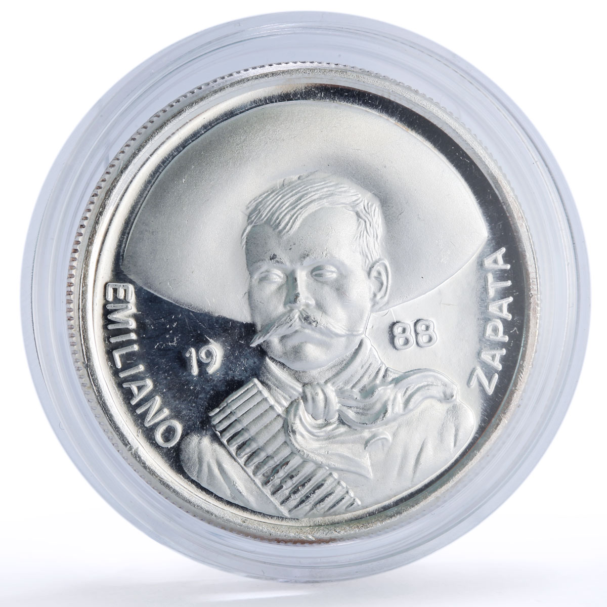 Mexico Emiliano Zapata High Relief Revolutionary History proof silver medal 1988