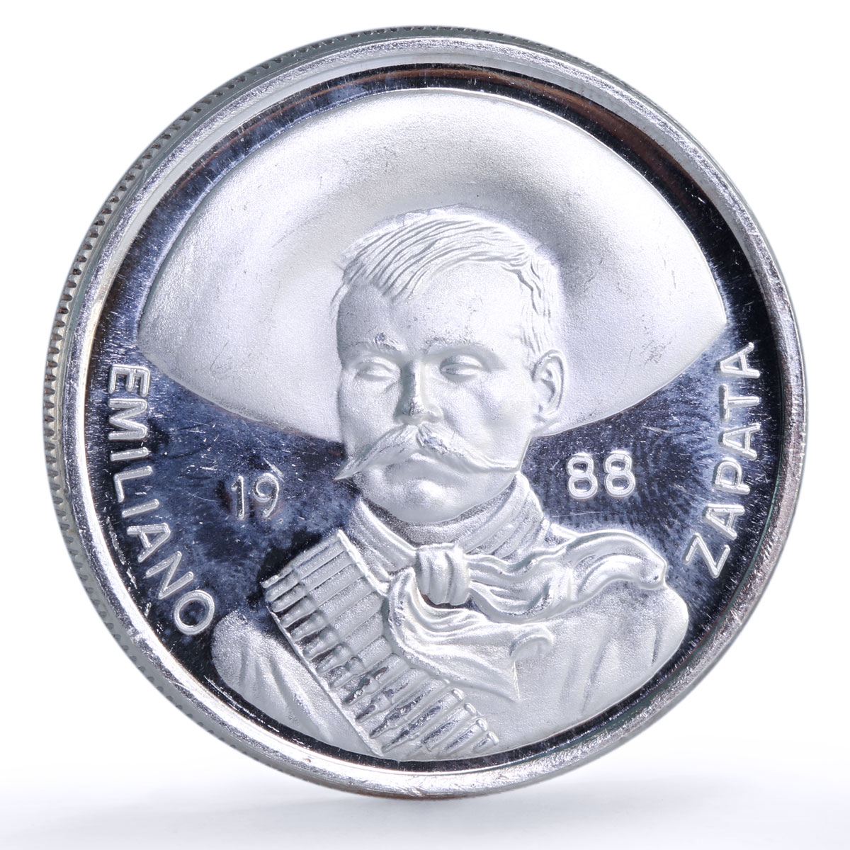 Mexico Emiliano Zapata High Relief Revolutionary History proof silver medal 1988