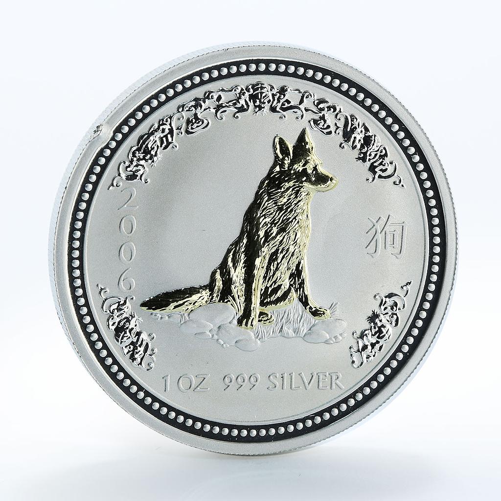 Australia 1 dollar Year of Dog Lunar Calendar Series I gilded silver coin 2006
