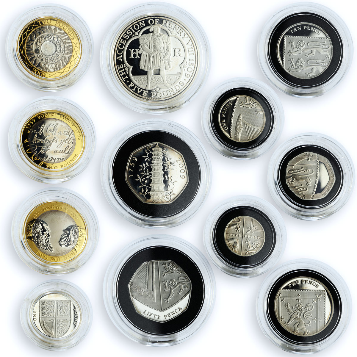 United Kingdom set of 12 coins The Royal Arms and Technology gilded silver 2009