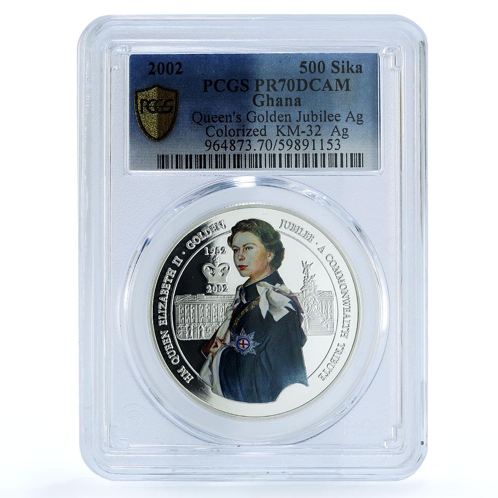 Ghana 500 sika Elizabeth II Golden Jubilee X#32 PR 70 PCGS silver coin 2002 Ghana 500 sika Elizabeth II Golden Jubilee X#32 PR 70 PCGS silver coin 2002