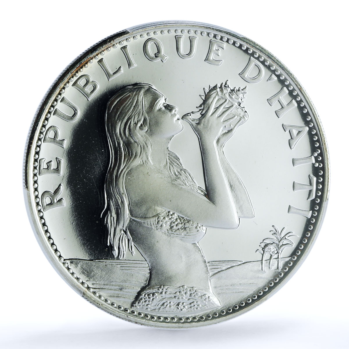 Haiti 50 gourdes Woman with Shell Mark Left KM-104.1 PR 67 PCGS silver coin 1973 Haiti 50 gourdes Woman with Shell Mark Left KM-104.1 PR 67 PCGS silver coin 1973