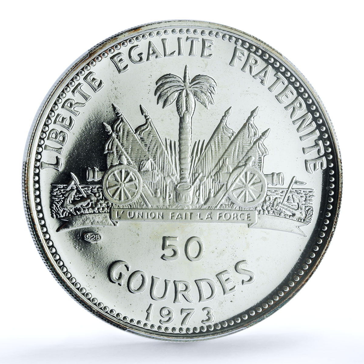 Haiti 50 gourdes Woman with Shell Mark Left KM-104.1 PR 67 PCGS silver coin 1973 Haiti 50 gourdes Woman with Shell Mark Left KM-104.1 PR 67 PCGS silver coin 1973