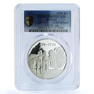 Iceland 1000 kronur First Settlement KM-21 Vikings PR 69 PCGS silver coin 1974