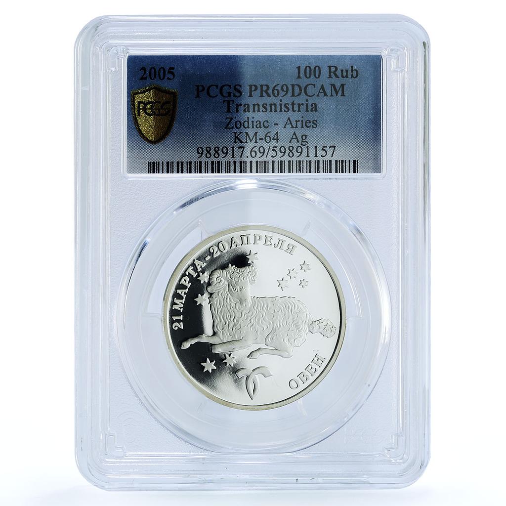Transnistria 100 roubles Aries KM-64 Zodiac Signs PR 69 PCGS silver coin 2005 Transnistria 100 roubles Aries KM-64 Zodiac Signs PR 69 PCGS silver coin 2005