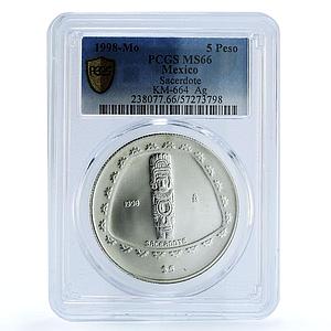 Mexico 5 pesos Sacerdote KM-664 Precolombina Toltec MS 66 PCGS silver coin 1998