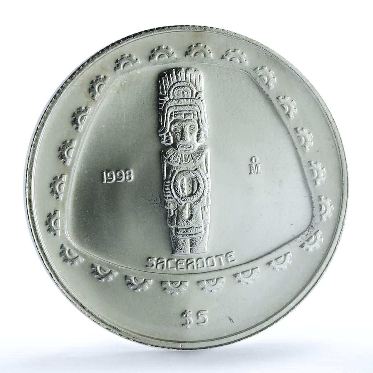 Mexico 5 pesos Sacerdote KM-664 Precolombina Toltec MS 66 PCGS silver coin 1998 Mexico 5 pesos Sacerdote KM-664 Precolombina Toltec MS 66 PCGS silver coin 1998