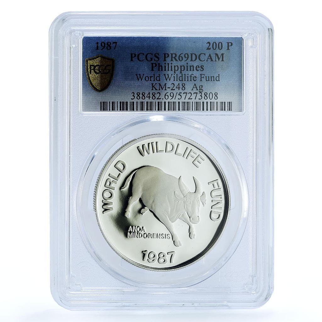 Philippines 200 piso Mindoro Buffalo KM-248 Bull WWF PR 69 PCGS silver coin 1987 Philippines 200 piso Mindoro Buffalo KM-248 Bull WWF PR 69 PCGS silver coin 1987