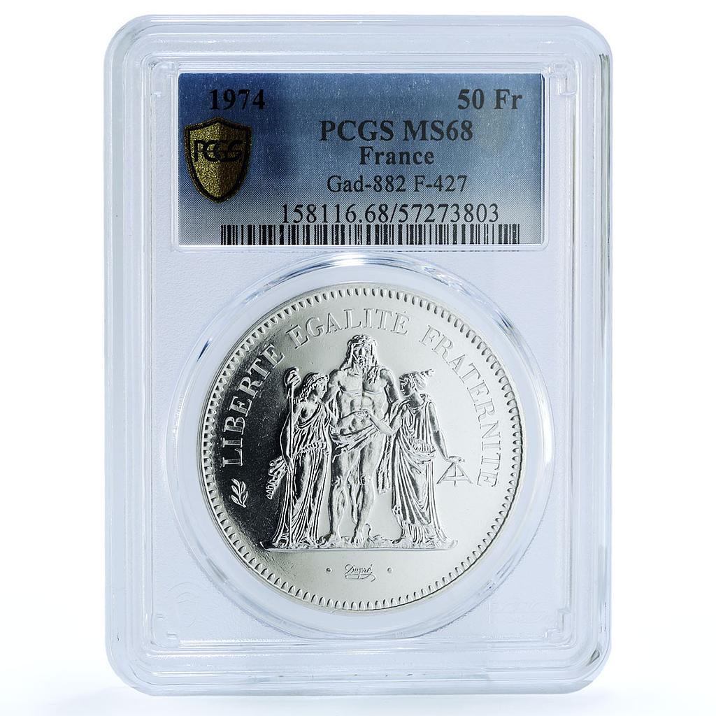 France 50 francs Hercules KM-941.1 Gad-882 F-427 MS 68 PCGS silver coin 1974