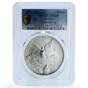 Mexico 1 onza Libertad Angel of Independence KM-613 MS 69 PCGS silver coin 1997