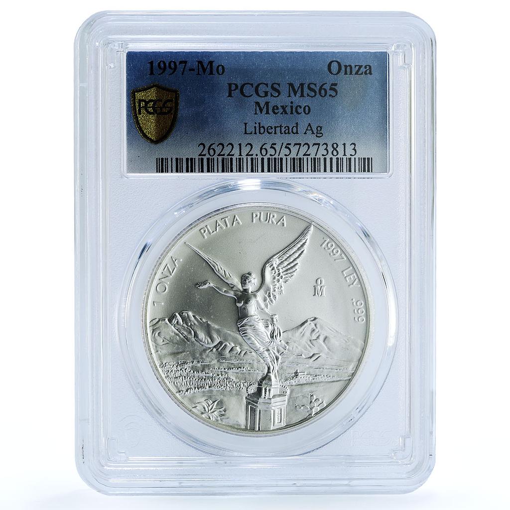 Mexico 1 onza Libertad Angel of Independence KM-613 MS 65 PCGS silver coin 1997 Mexico 1 onza Libertad Angel of Independence KM-613 MS 65 PCGS silver coin 1997