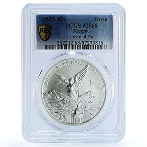 Mexico 1 onza Libertad Angel of Independence KM-613 MS 68 PCGS silver coin 1997