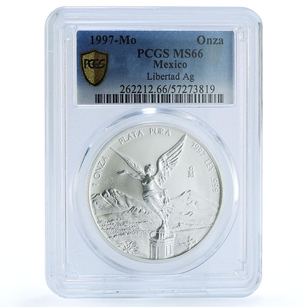 Mexico 1 onza Libertad Angel of Independence KM-613 MS 66 PCGS silver coin 1997 Mexico 1 onza Libertad Angel of Independence KM-613 MS 66 PCGS silver coin 1997
