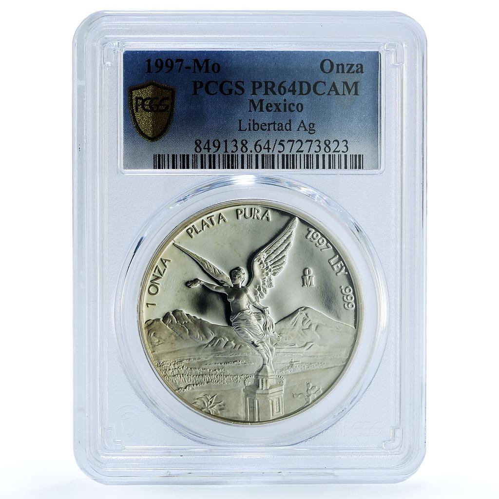 Mexico 1 onza Libertad Angel of Independence KM-613 PR 64 PCGS silver coin 1997 Mexico 1 onza Libertad Angel of Independence KM-613 PR 64 PCGS silver coin 1997