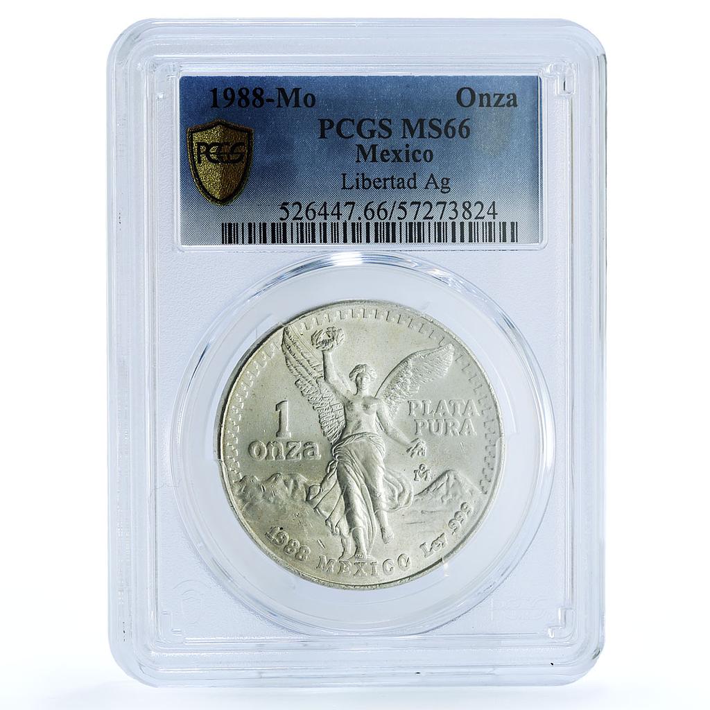 Mexico 1 onza Libertad Angel of Independence KM-494.1 MS66 PCGS silver coin 1988