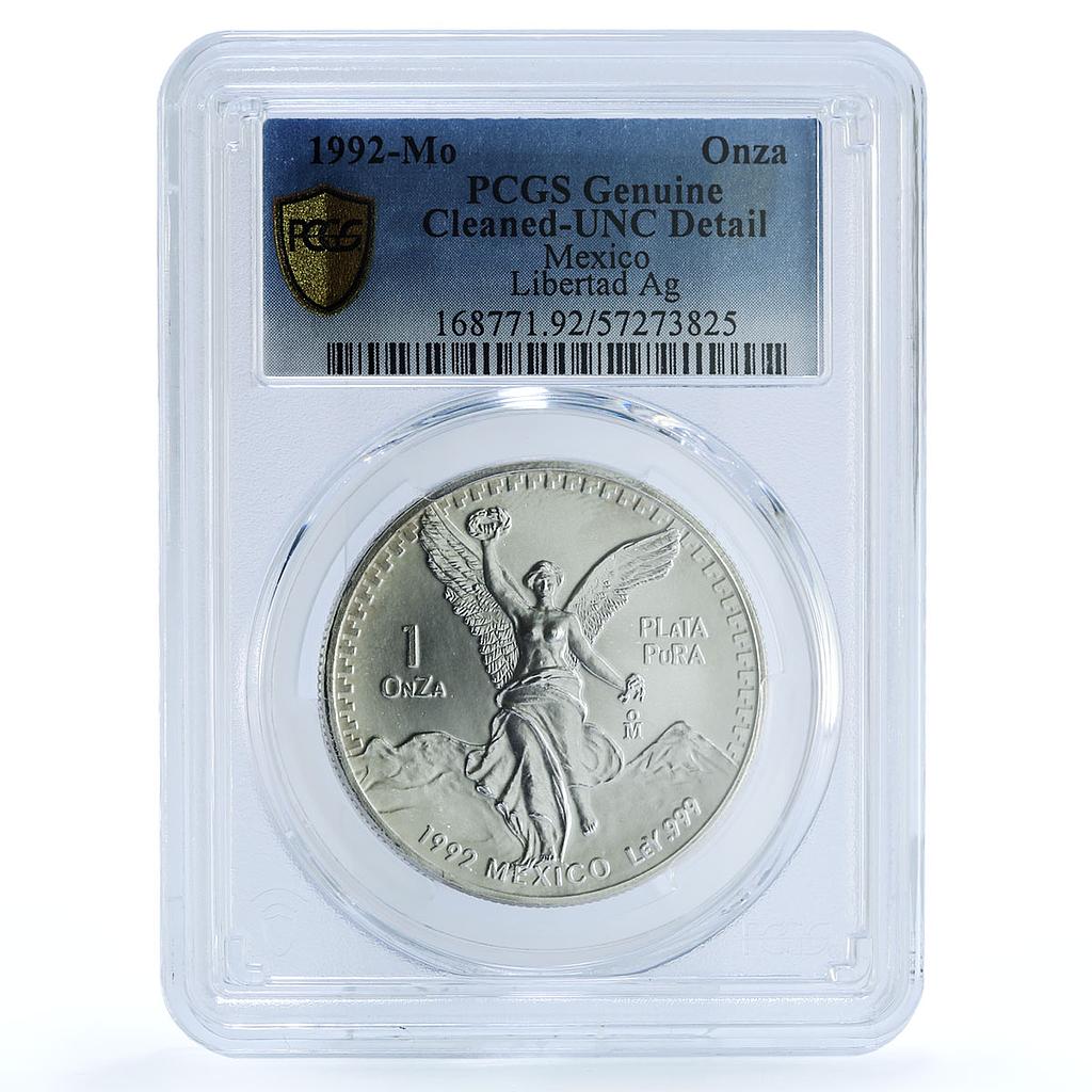 Mexico 1 onza Libertad Angel of Independence KM-494.3 UNC PCGS silver coin 1992