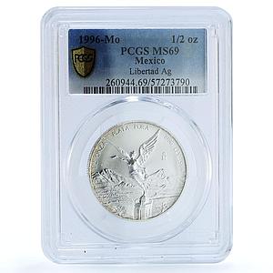 Mexico 1/2 onza Libertad Angel of Independence KM-612 MS69 PCGS silver coin 1996
