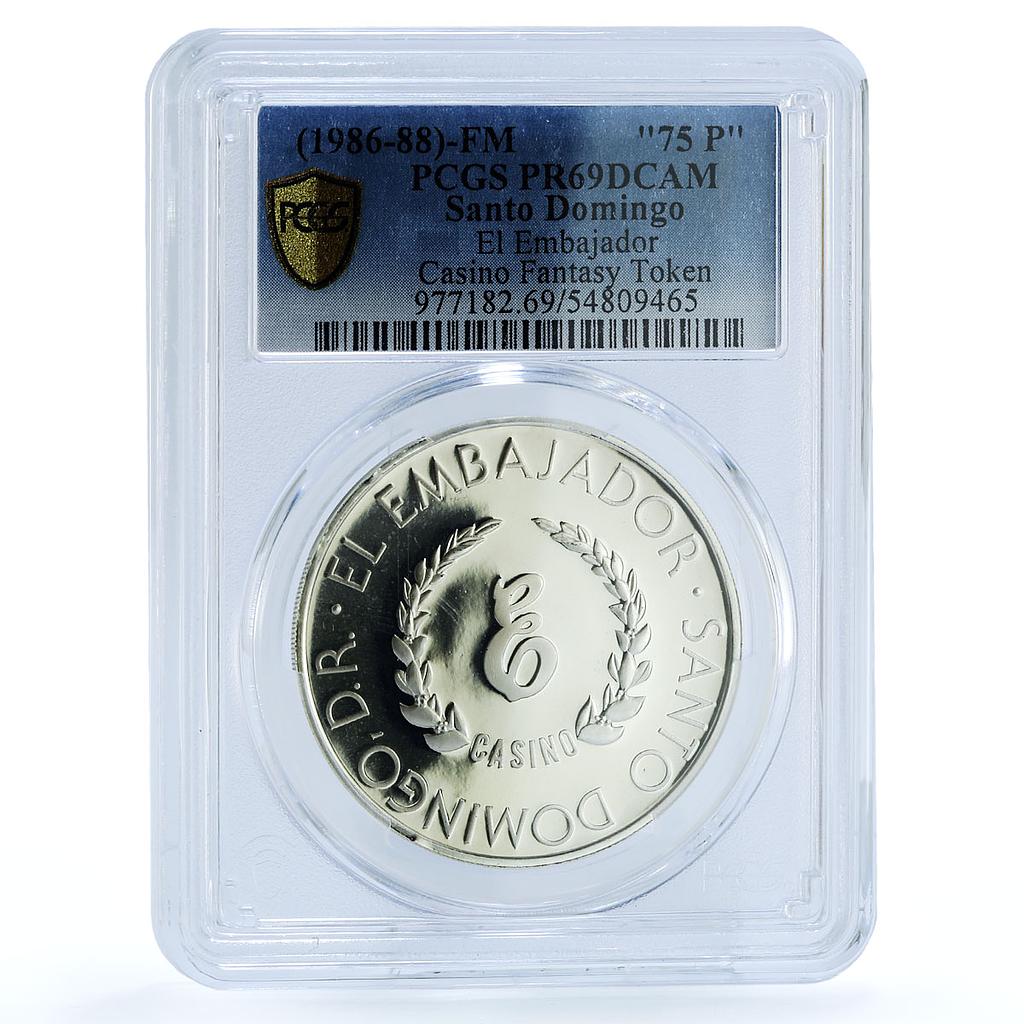 Santo Domingo El Embajador Casino Fantasy Token PR69 PCGS silver 1986 - 1988