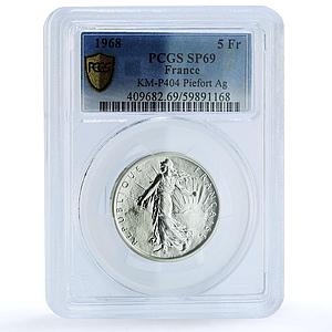 France 5 francs Piedfort KM-926 P404 SP 69 PCGS silver coin 1968