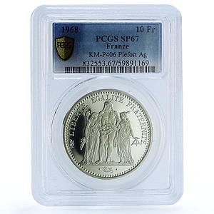 France 10 francs Hercules Piedfort KM-932 P406 SP 67 PCGS silver coin 1968