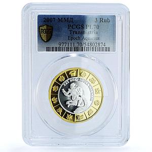 Transnistria 3 roubles Aquarius KM-110 Zodiac Signs PL 70 PCGS silver coin 2007
