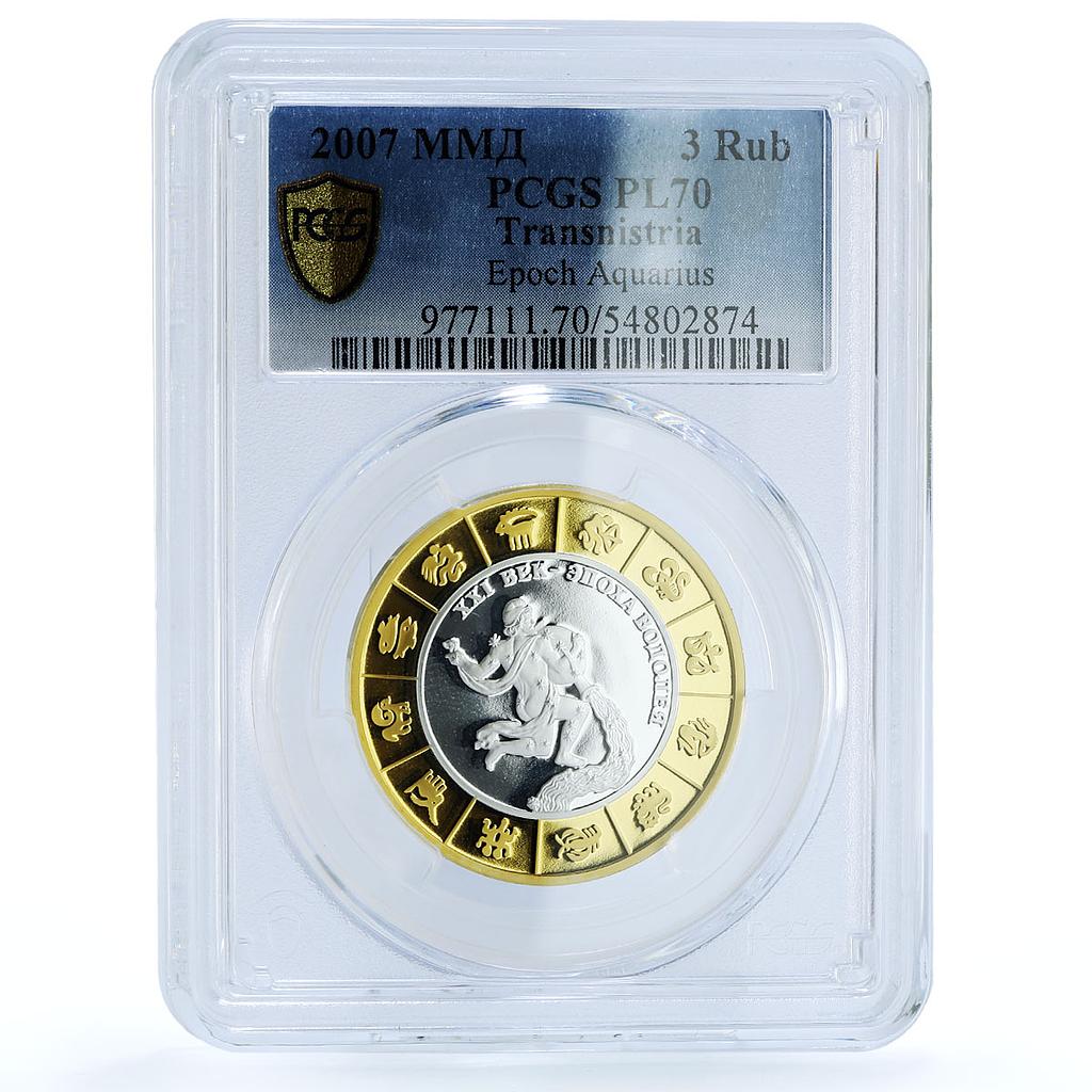Transnistria 3 roubles Aquarius KM-110 Zodiac Signs PL 70 PCGS silver coin 2007 Transnistria 3 roubles Aquarius KM-110 Zodiac Signs PL 70 PCGS silver coin 2007