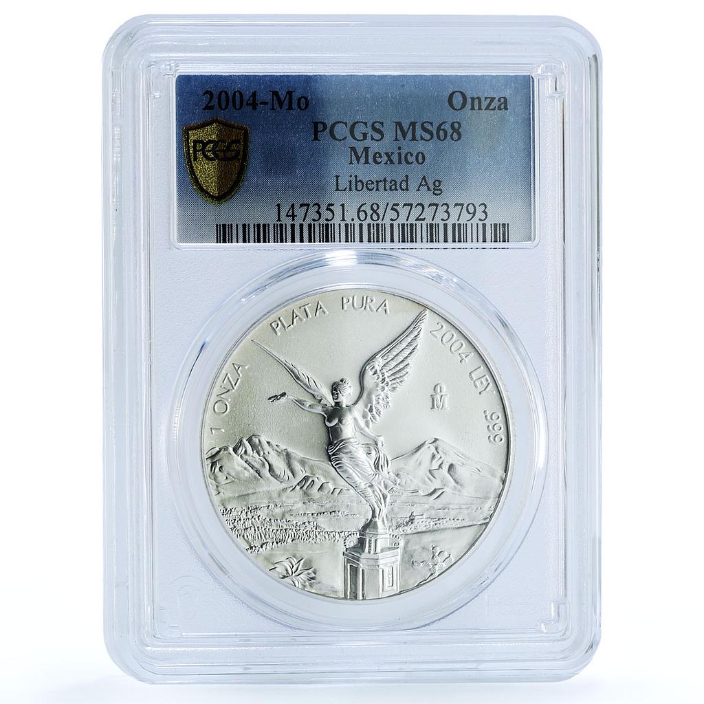 Mexico 1 onza Libertad Angel of Independence KM-639 MS 68 PCGS silver coin 2004 Mexico 1 onza Libertad Angel of Independence KM-639 MS 68 PCGS silver coin 2004