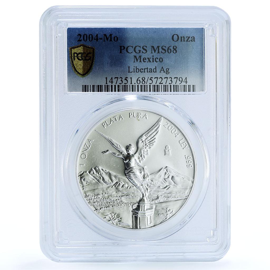 Mexico 1 onza Libertad Angel of Independence KM-639 MS 68 PCGS silver coin 2004 Mexico 1 onza Libertad Angel of Independence KM-639 MS 68 PCGS silver coin 2004