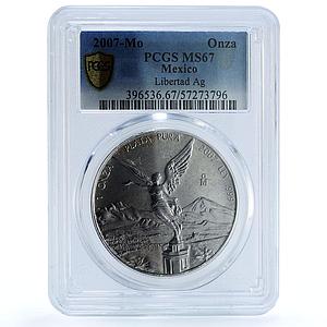 Mexico 1 onza Libertad Angel of Independence KM-639 MS 67 PCGS silver coin 2007