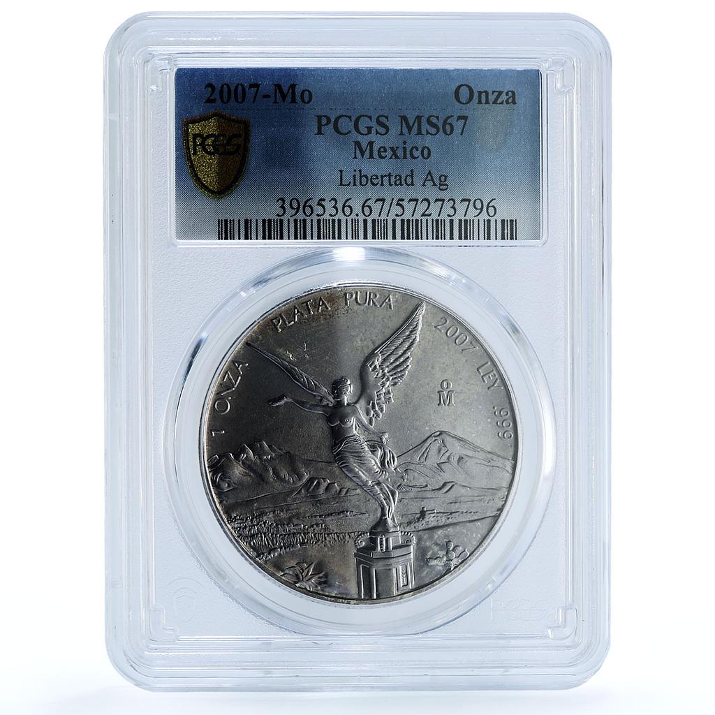 Mexico 1 onza Libertad Angel of Independence KM-639 MS 67 PCGS silver coin 2007 Mexico 1 onza Libertad Angel of Independence KM-639 MS 67 PCGS silver coin 2007