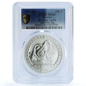 Mexico 100 pesos Guerrero Aguila KM-556 Precolombina MS 66 PCGS silver coin 1992