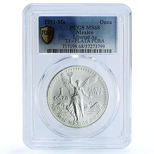 Mexico 1 onza Libertad Angel of Independence KM-494.2 MS68 PCGS silver coin 1991