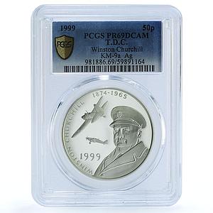 Tristan Da Cunha 50 pence Churchill KM-9a Plane PR 69 PCGS silver coin 1999