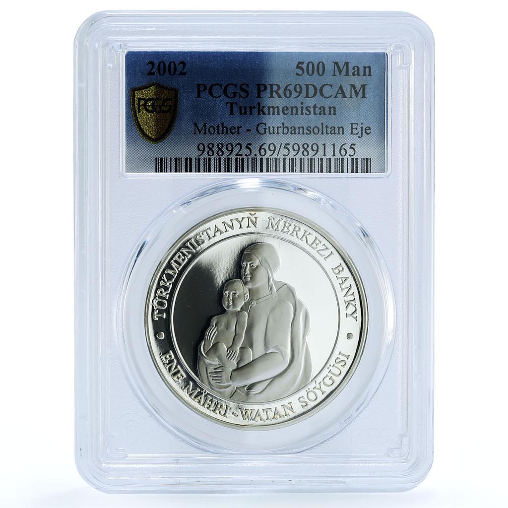 Turkmenistan 500 manat Mother Gurbansoltan Eje KM-91 PR 69 PCGS silver coin 2002 Turkmenistan 500 manat Mother Gurbansoltan Eje KM-91 PR 69 PCGS silver coin 2002