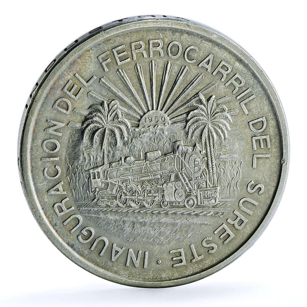 Mexico 5 pesos Opening Southern Railroad KM-466 Train silver coin 1950 Mexico 5 pesos Opening Southern Railroad KM-466 Train silver coin 1950