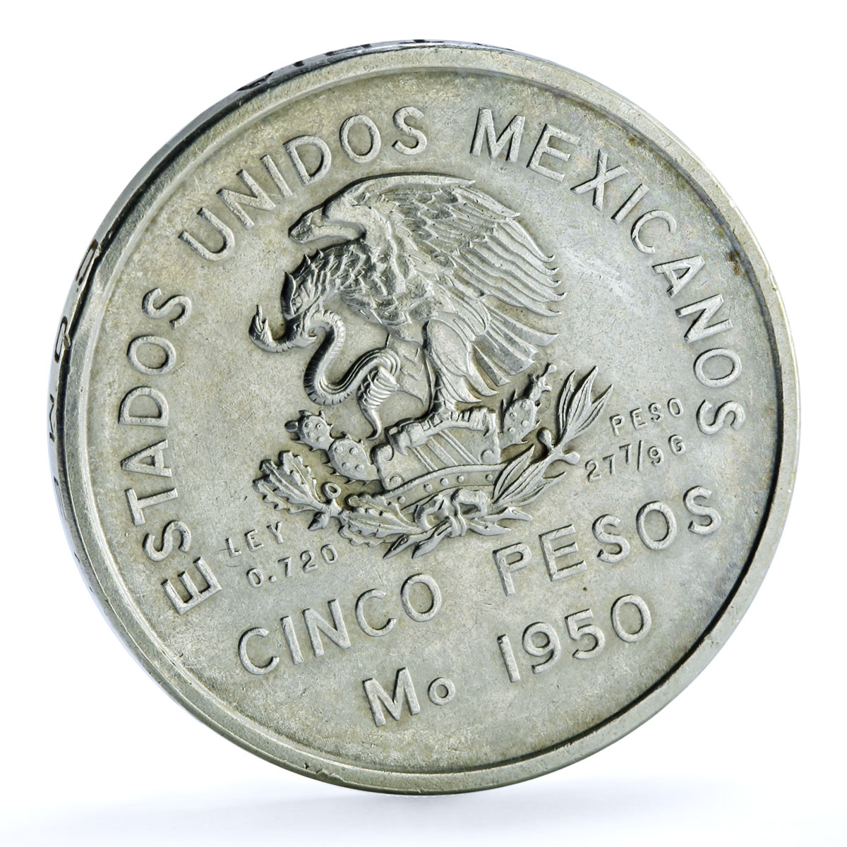 Mexico 5 pesos Opening Southern Railroad KM-466 Train silver coin 1950 Mexico 5 pesos Opening Southern Railroad KM-466 Train silver coin 1950