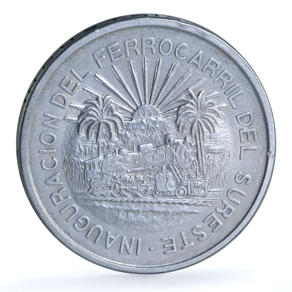 Mexico 5 pesos Opening Southern Railroad KM-466 Train silver coin 1950 Mexico 5 pesos Opening Southern Railroad KM-466 Train silver coin 1950