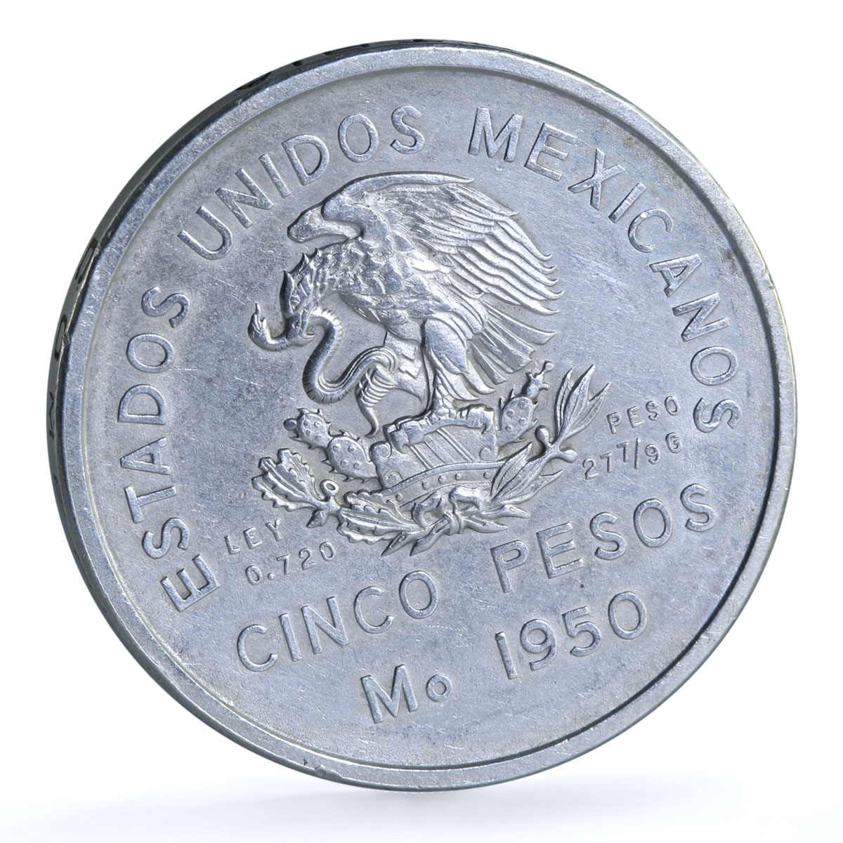 Mexico 5 pesos Opening Southern Railroad KM-466 Train silver coin 1950 Mexico 5 pesos Opening Southern Railroad KM-466 Train silver coin 1950