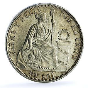 Peru 1 sol Decimal Seated Liberty RB Marks KM-196.5 silver coin 1879 YJ