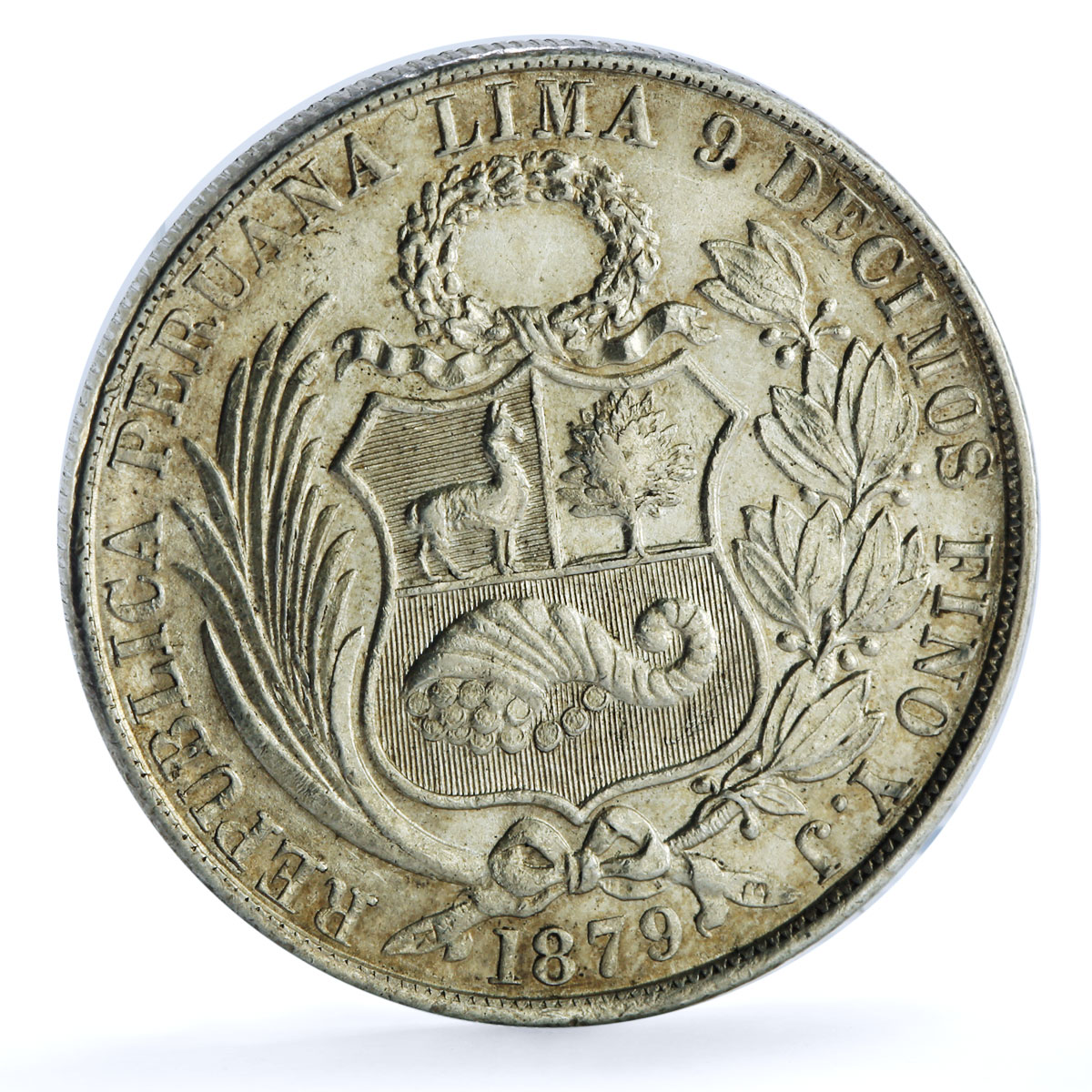 Peru 1 sol Decimal Seated Liberty RB Marks KM-196.5 silver coin 1879 YJ Peru 1 sol Decimal Seated Liberty RB Marks KM-196.5 silver coin 1879 YJ