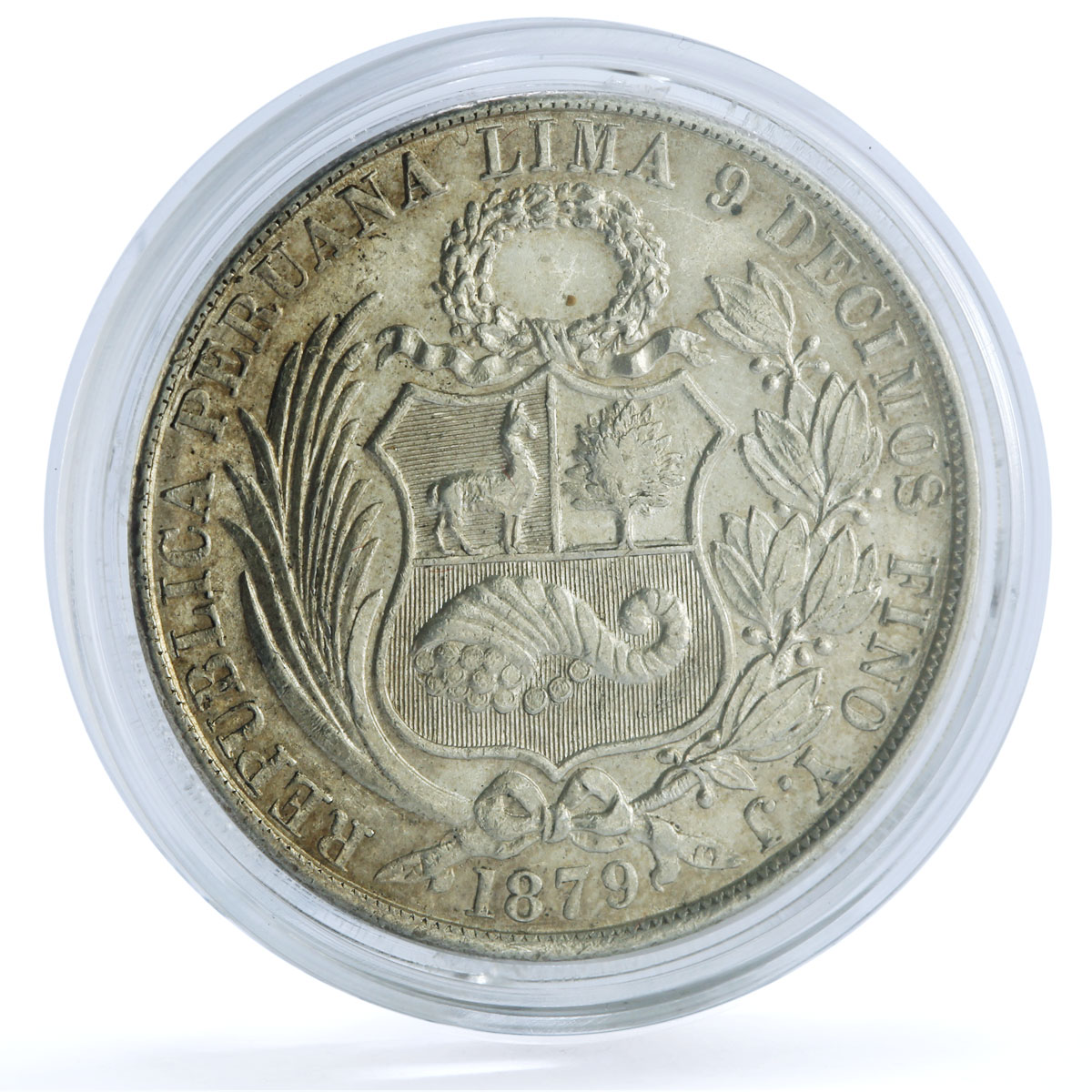 Peru 1 sol Decimal Seated Liberty RB Marks KM-196.5 silver coin 1879 YJ Peru 1 sol Decimal Seated Liberty RB Marks KM-196.5 silver coin 1879 YJ