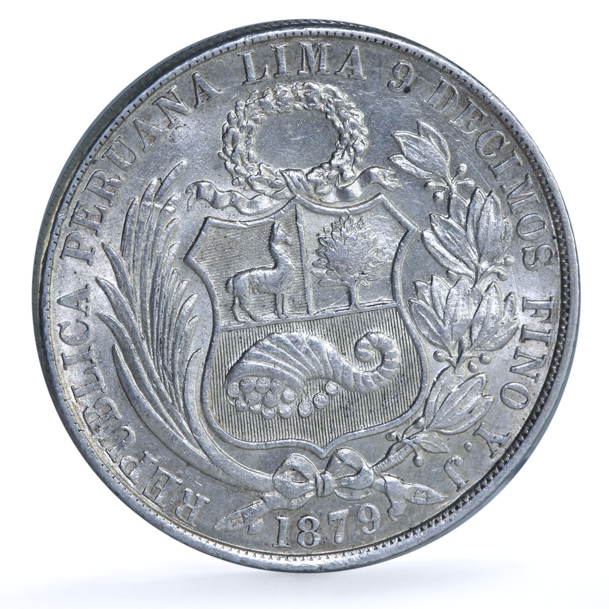 Peru 1 sol Decimal Seated Liberty RB Marks KM-196.5 silver coin 1879 YJ Peru 1 sol Decimal Seated Liberty RB Marks KM-196.5 silver coin 1879 YJ