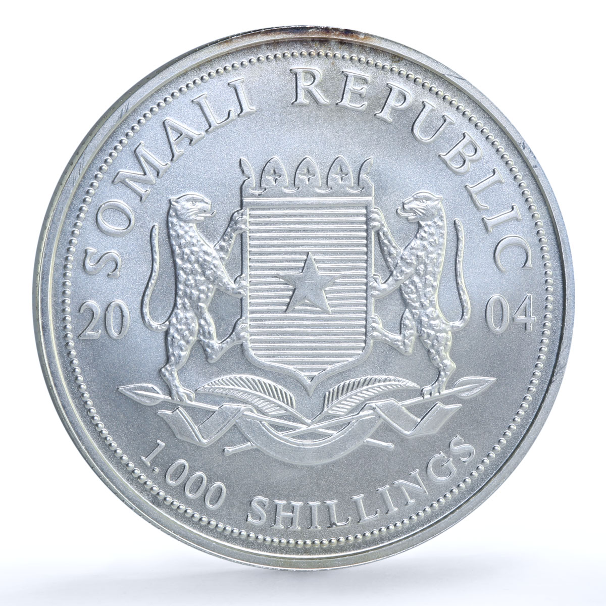 Somalia 1000 shillings Elephant KM-183 African Wildlife Bullion silver coin 2004