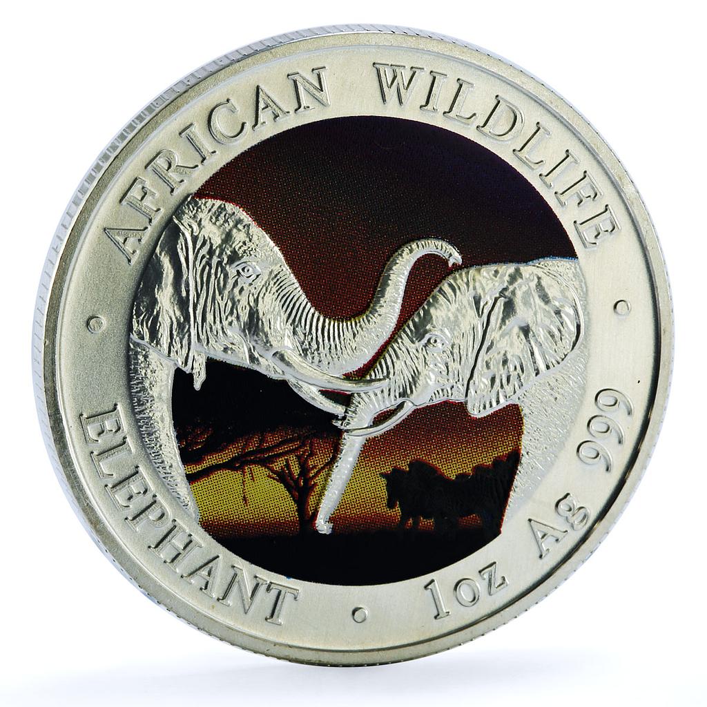 Zambia 5000 kwacha Elephant Colorized KM-142 Wildlife Bullion silver coin 2002
